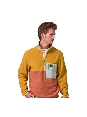 Patagonia Microdini 1/2 Zip Pullover Sweater Mens Large Yellow/Coral Colorblock